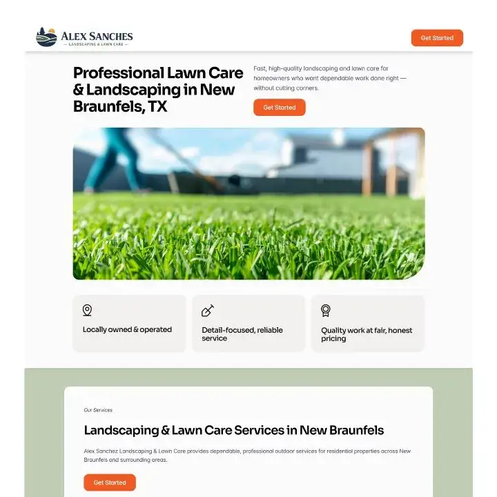 Example Landing Page mockup of a Lawn Care Website