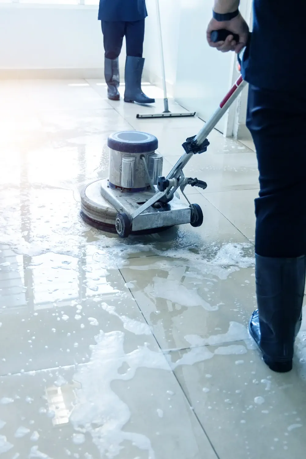 Commercial cleaner professionally cleaning flooring
