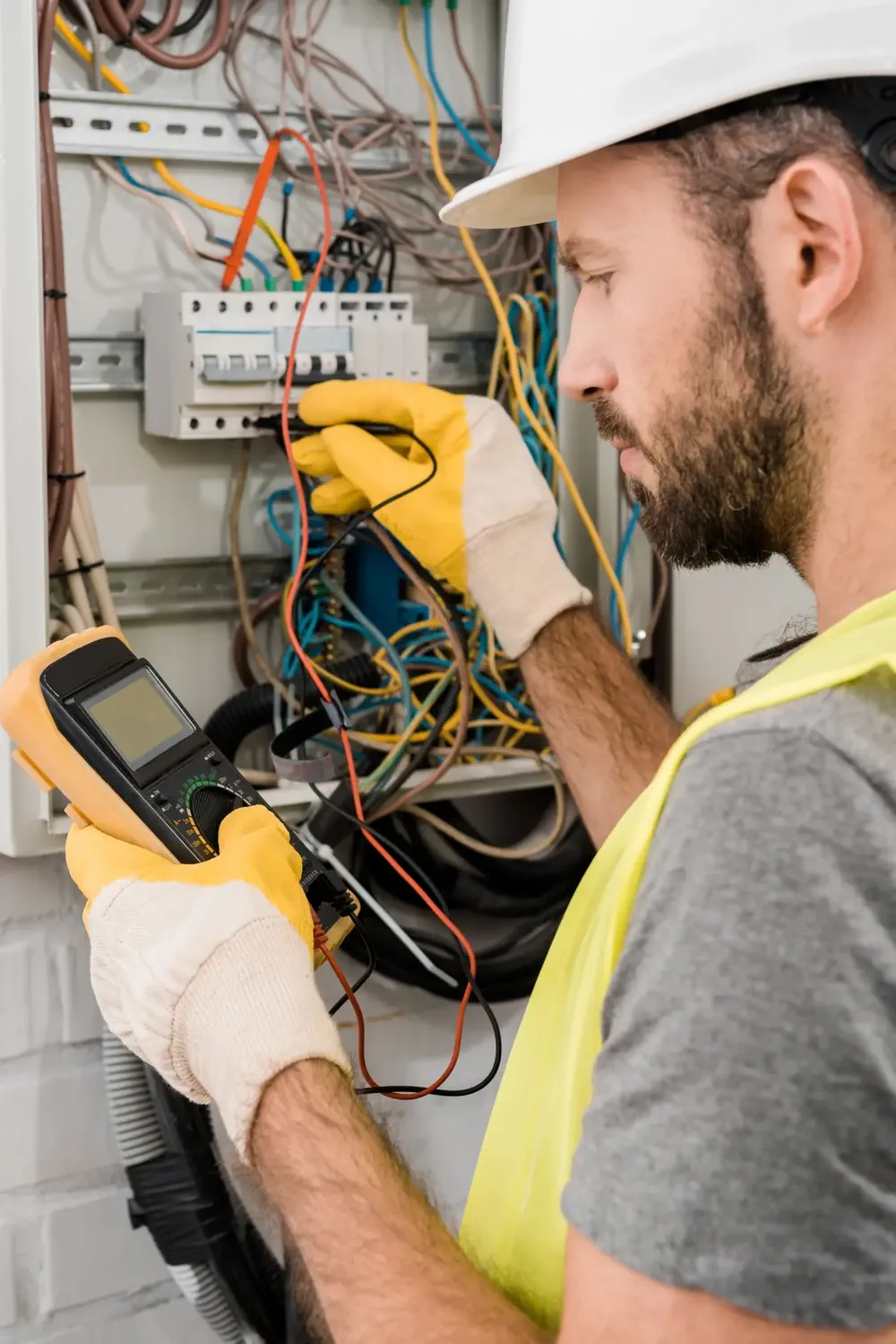 Electrician working on a fusebox